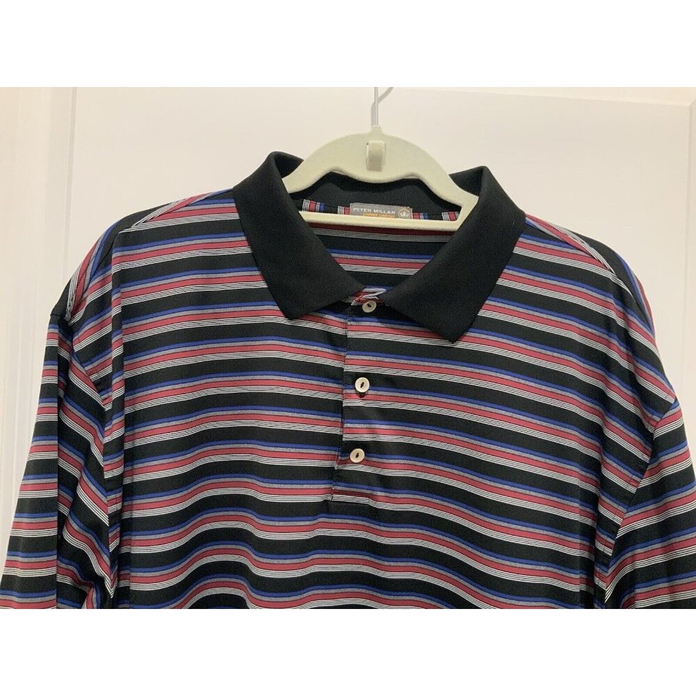 Peter Millar Polo XXL Mens Black Gray Striped Short Sleeve Summer Comfort - Picture 2 of 9